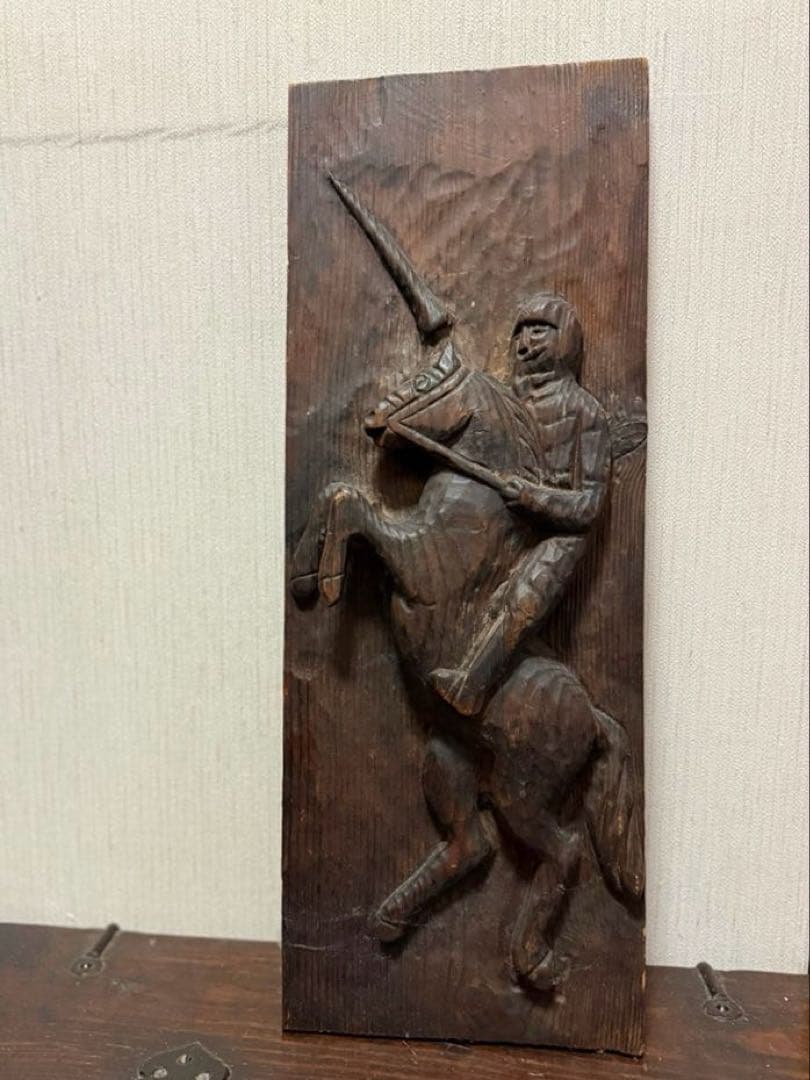 【重厚】中世騎士 木彫レリーフ｜壁掛け装飾｜ヨーロッパ民藝