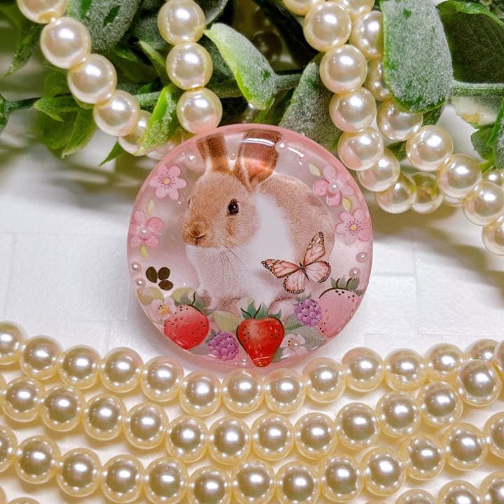 ぼたもち様お取置きです。レジンヘアゴム うさぎちゃんとストロベリー No.508