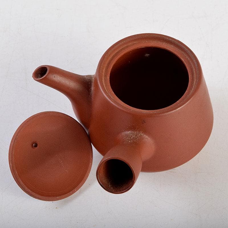 煎茶道具　俊峯作　紫砂　朱泥　鶴刻　急須　茶壷　C　9271