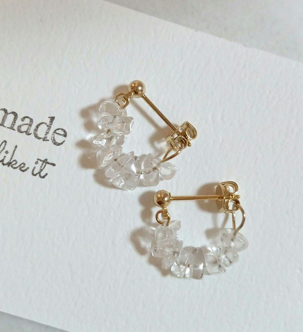 1593 生命力を活性化✨️✨️　水晶ピアス　クォーツピアス　ハンドメイド