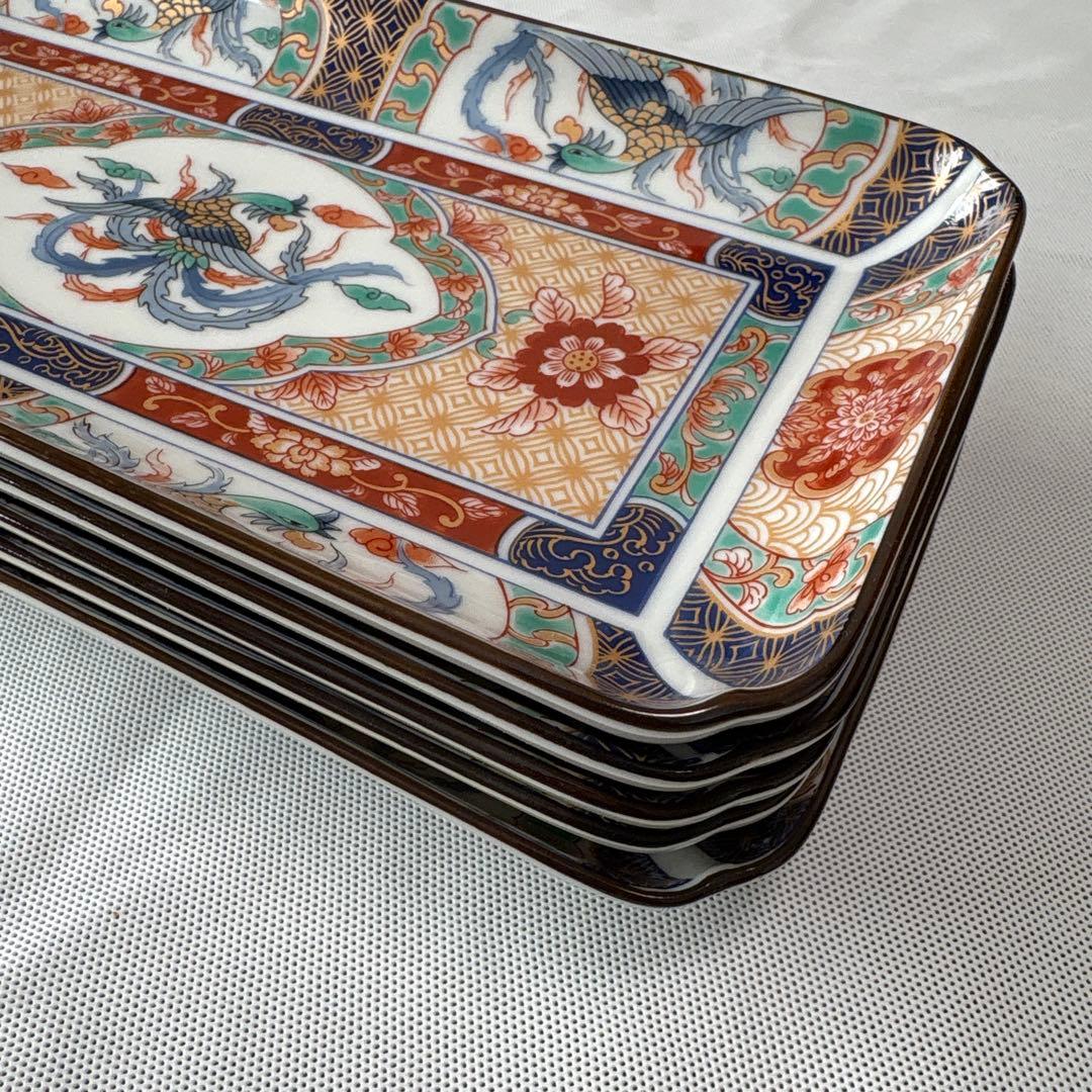 有田焼 昇龍窯 古伊万里 染錦 長角皿 5枚