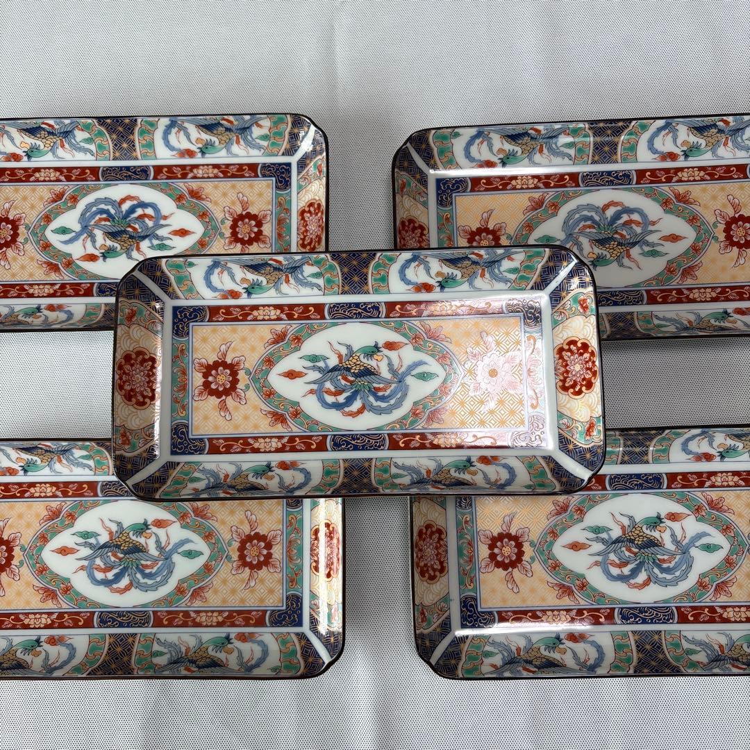 有田焼 昇龍窯 古伊万里 染錦 長角皿 5枚