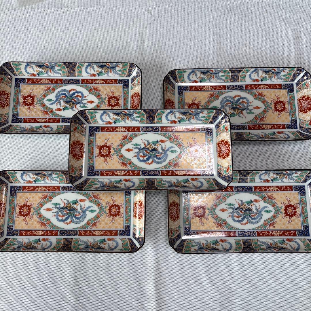 有田焼 昇龍窯 古伊万里 染錦 長角皿 5枚