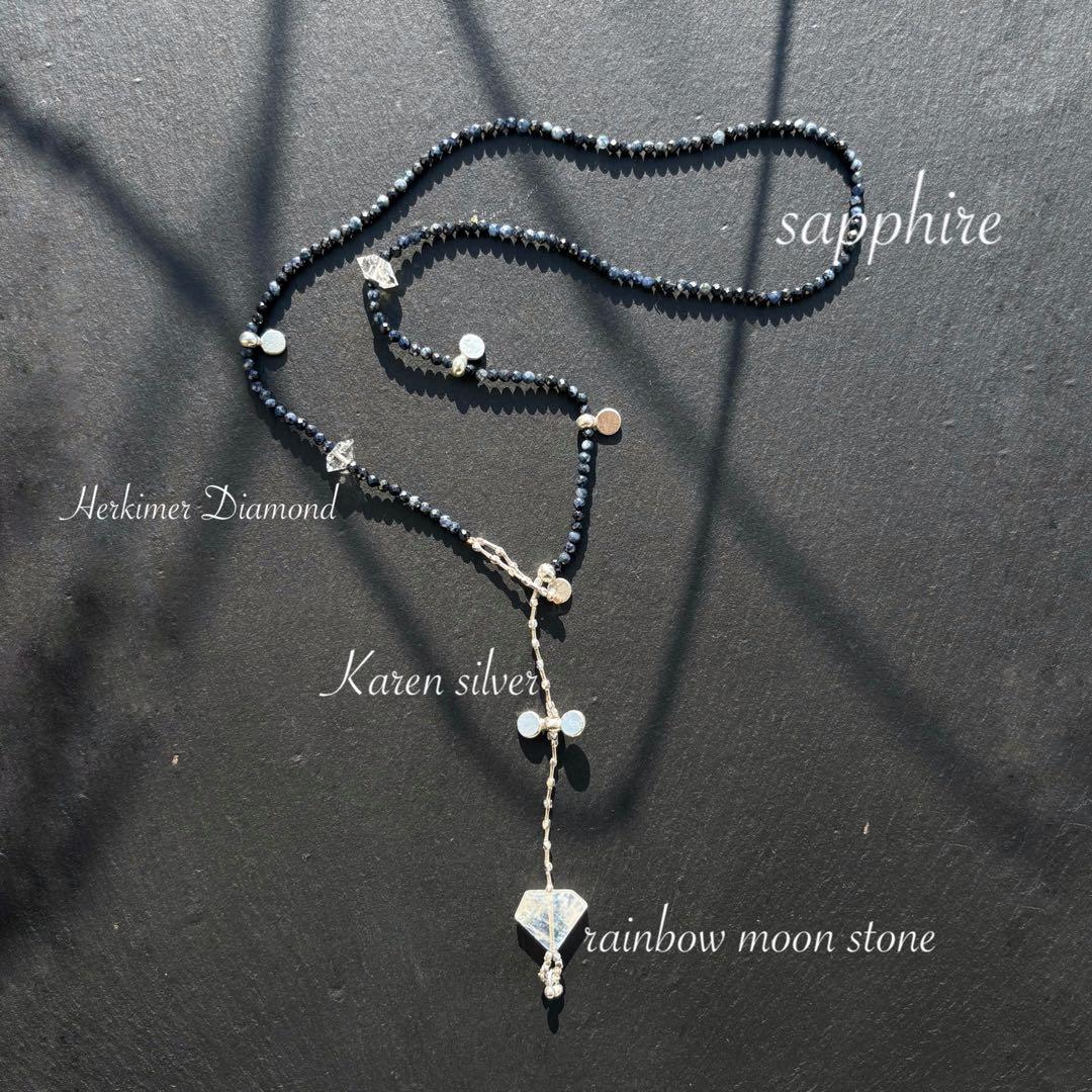 サファイア・ハーキマーダイヤモンド ・レインボームーンストーンネックレス