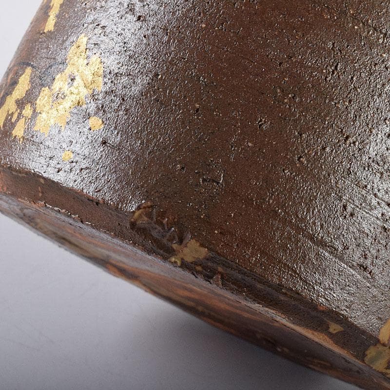 TM 益子焼　吉川水城作　金彩草文水指　共箱　C　7968