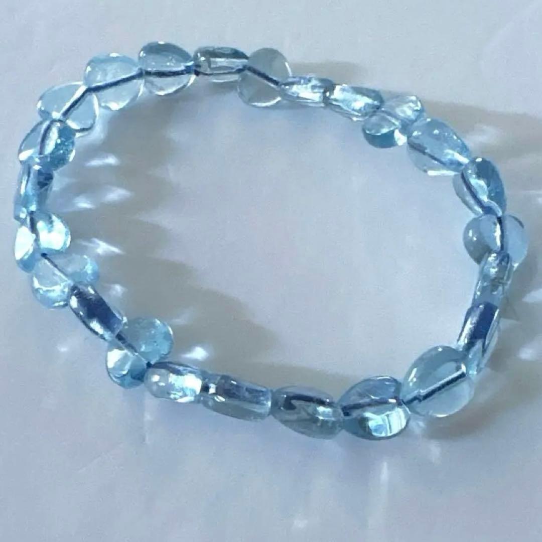 稀少高品質　スカイブルートパーズ　一連ハートカットブレスレット