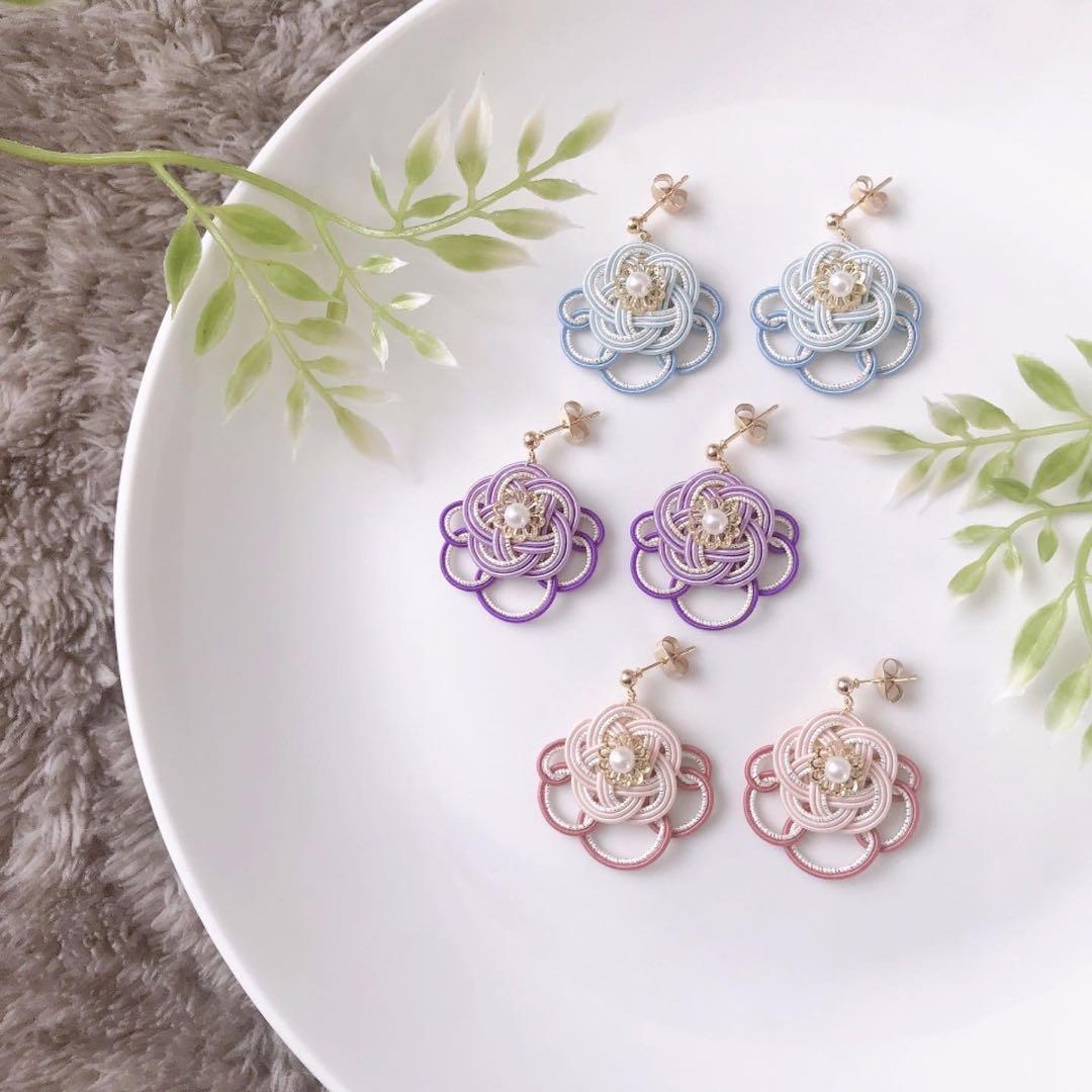 *お花と掛結びのピアス*【No.315】