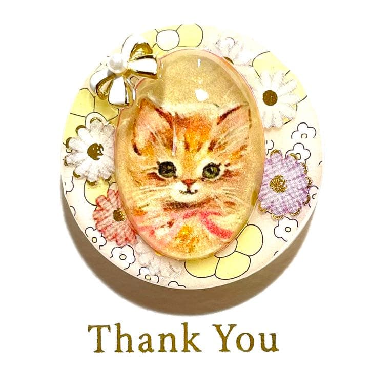 アンティーク　猫さん①リボンパーツ