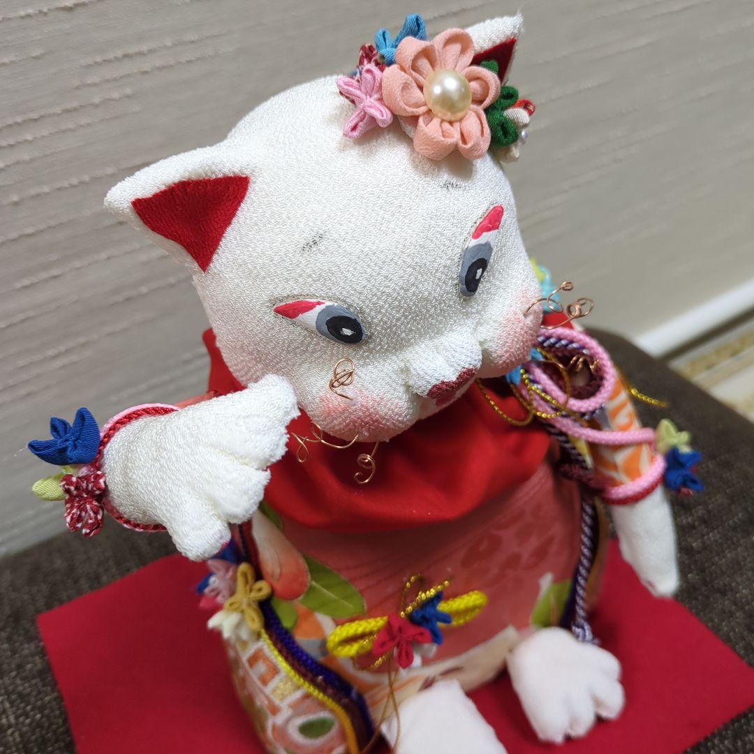 ぶす姫、ブス猫、招き猫、縁起物、古布、ちりめん、