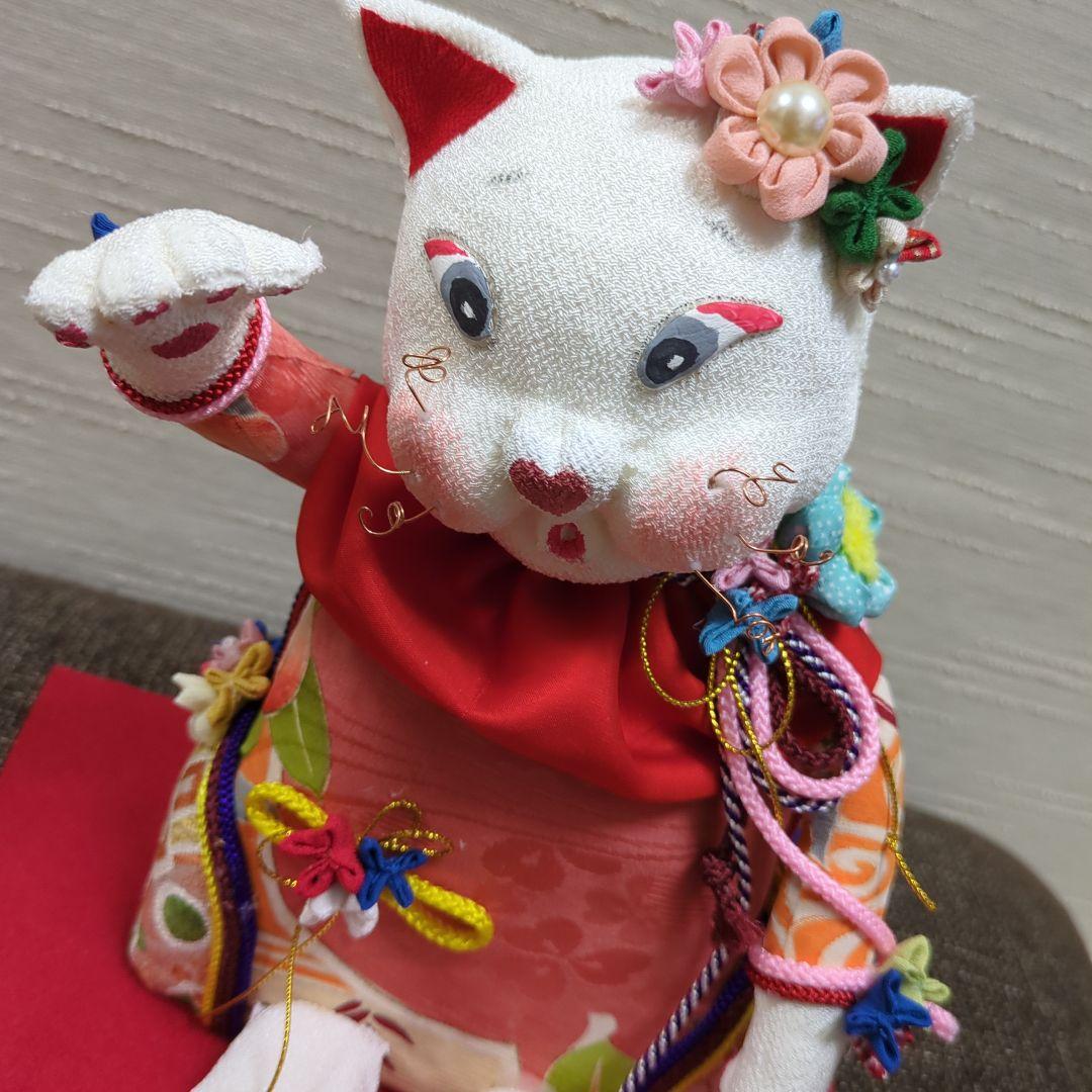 ぶす姫、ブス猫、招き猫、縁起物、古布、ちりめん、