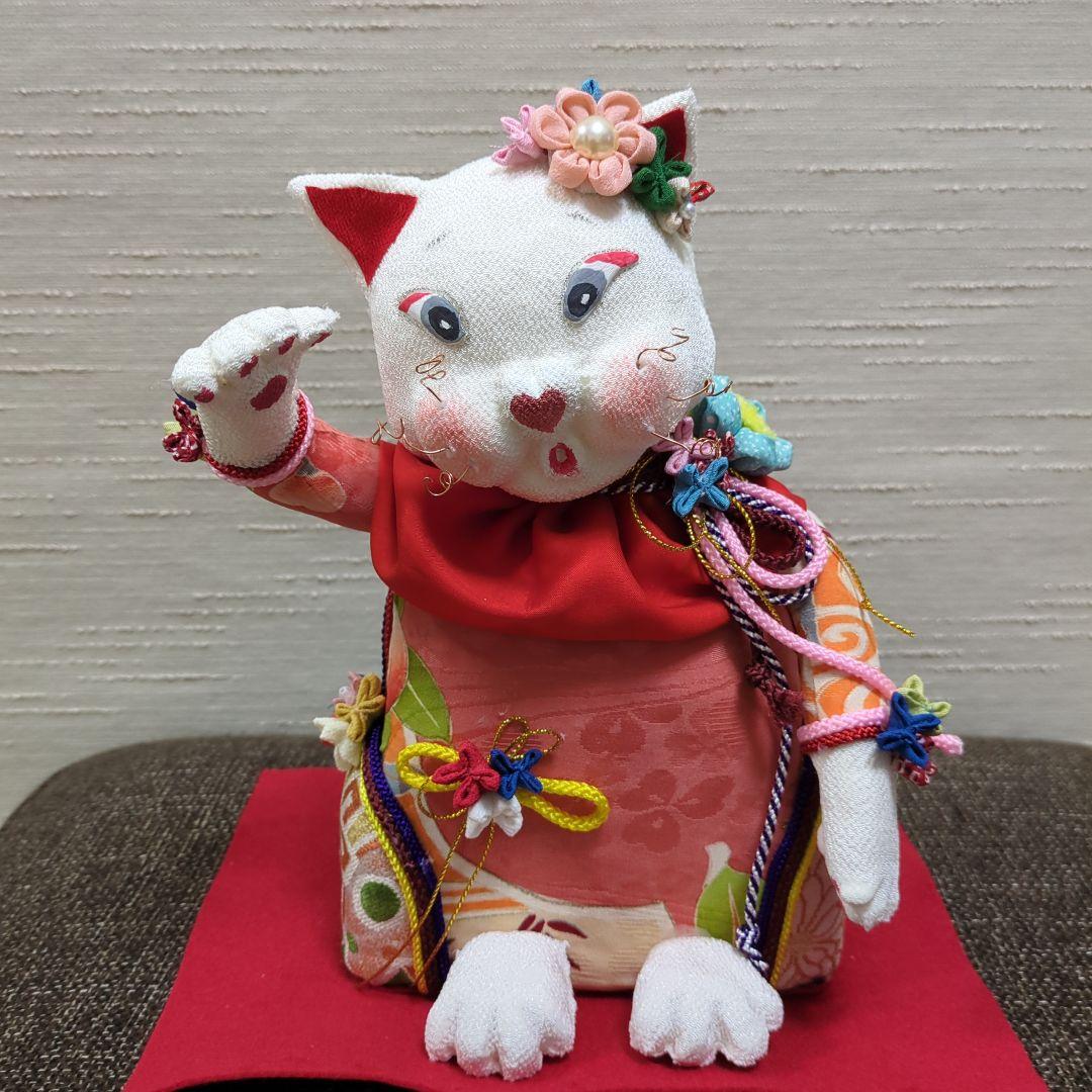 ぶす姫、ブス猫、招き猫、縁起物、古布、ちりめん、