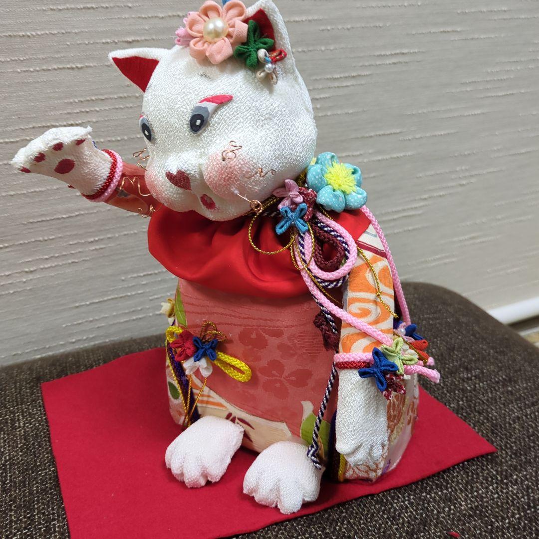 ぶす姫、ブス猫、招き猫、縁起物、古布、ちりめん、