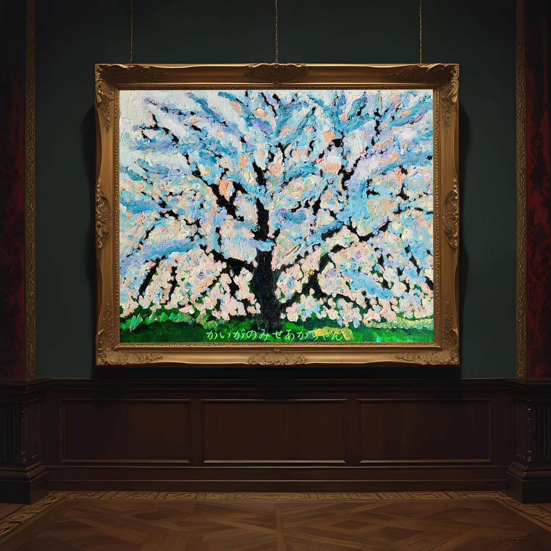22×27㎝「朝の桜３」油彩・原画・F3