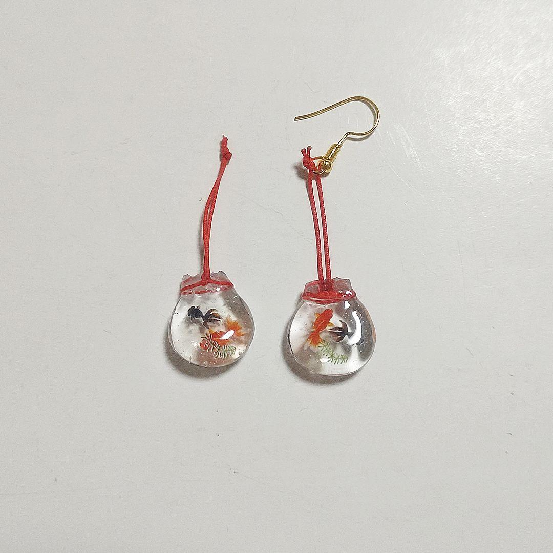 【1131】金魚掬いの巾着ピアス／イヤリング