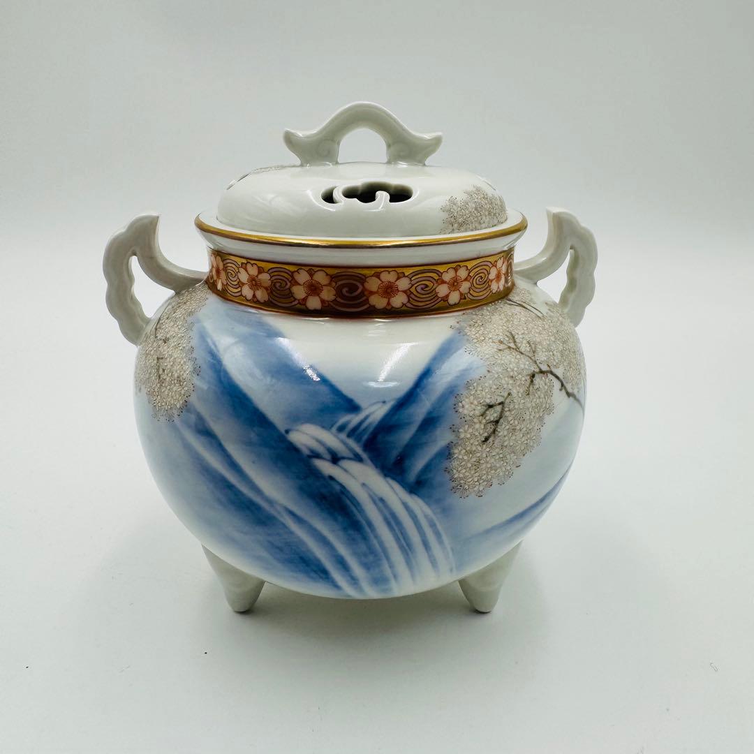 【オールド香蘭社　香炉　鮎に桜絵付】骨董　アンティーク　インテリア　香道具