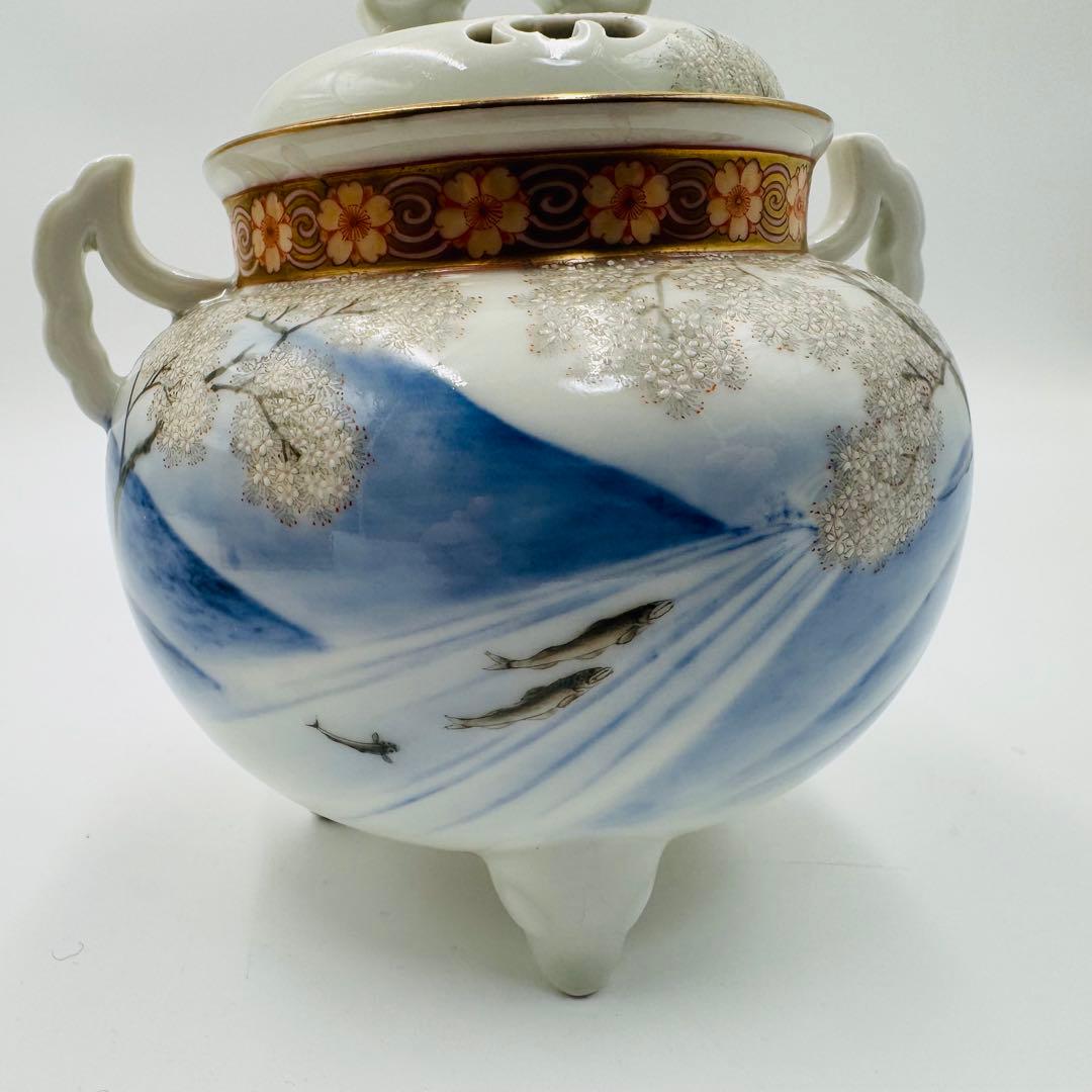 【オールド香蘭社　香炉　鮎に桜絵付】骨董　アンティーク　インテリア　香道具