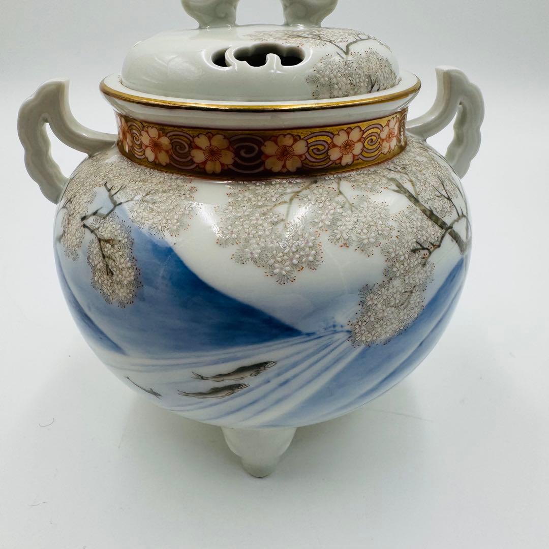 【オールド香蘭社　香炉　鮎に桜絵付】骨董　アンティーク　インテリア　香道具