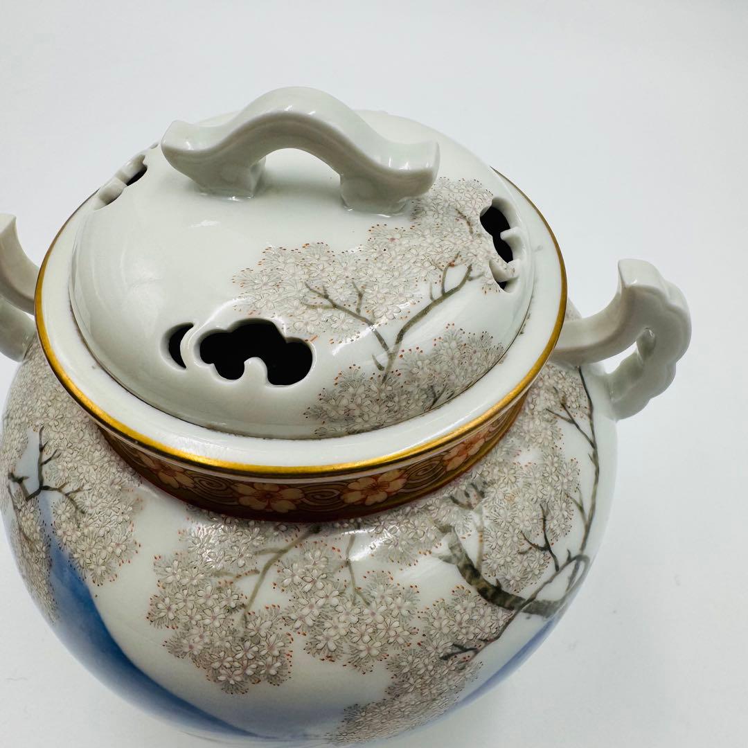 【オールド香蘭社　香炉　鮎に桜絵付】骨董　アンティーク　インテリア　香道具