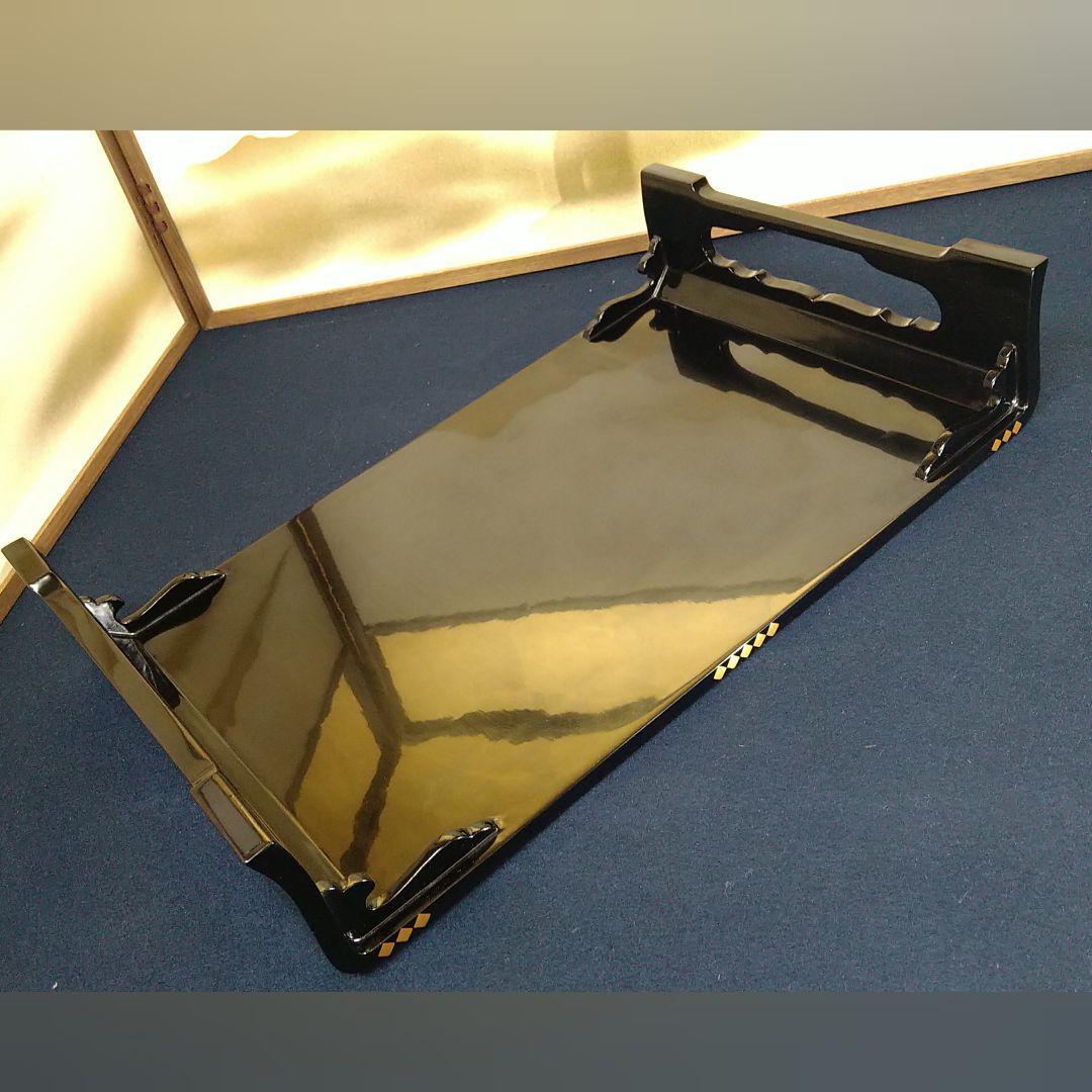 AG69 輪島塗 平卓 縁金 菱紋 花菱紋 木製黒漆 花台 香炉台 盆栽台