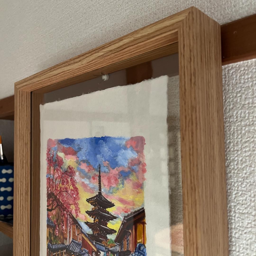 京都祇園の桜と五重塔を描いた水彩画