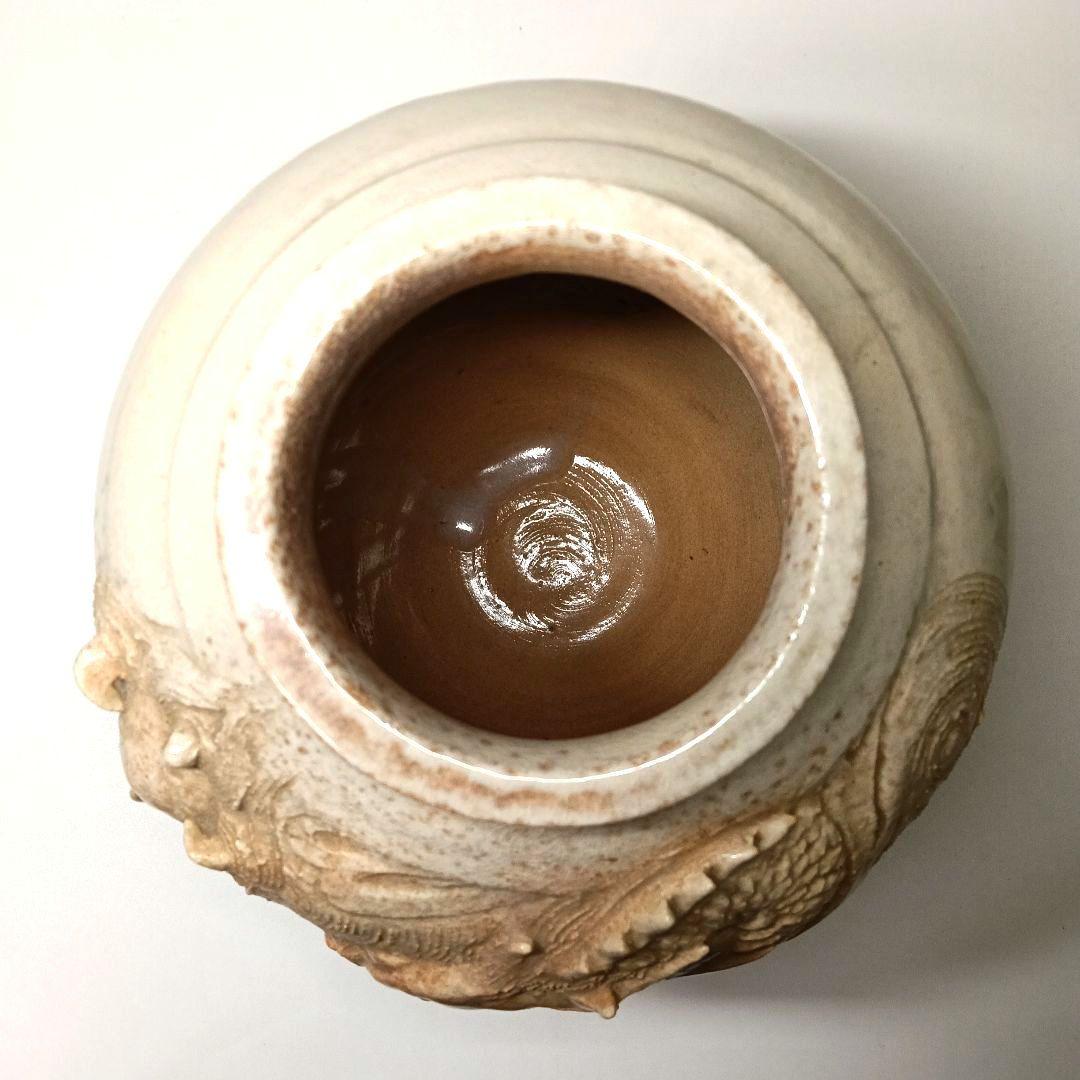 希少 大型 萩焼 池部静山作 細密龍彫花瓶