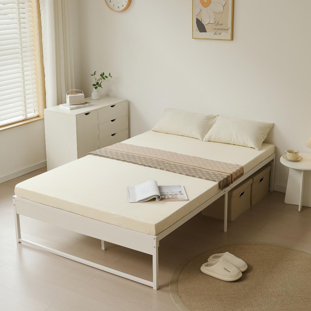 【ダブル D】ベッドフレーム パイプベッドパイプ+木 シングルベッド　WHITE