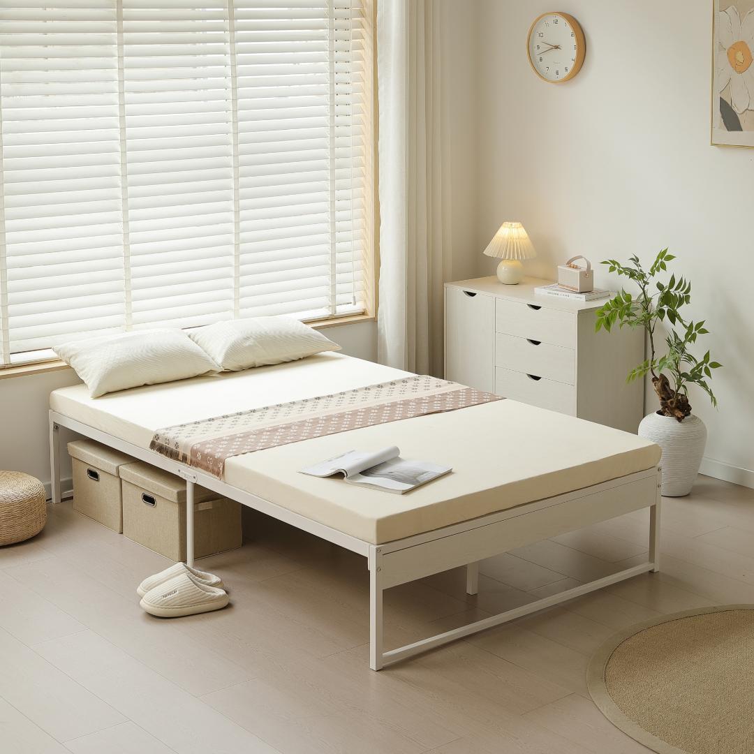 【ダブル D】ベッドフレーム パイプベッドパイプ+木 シングルベッド　WHITE