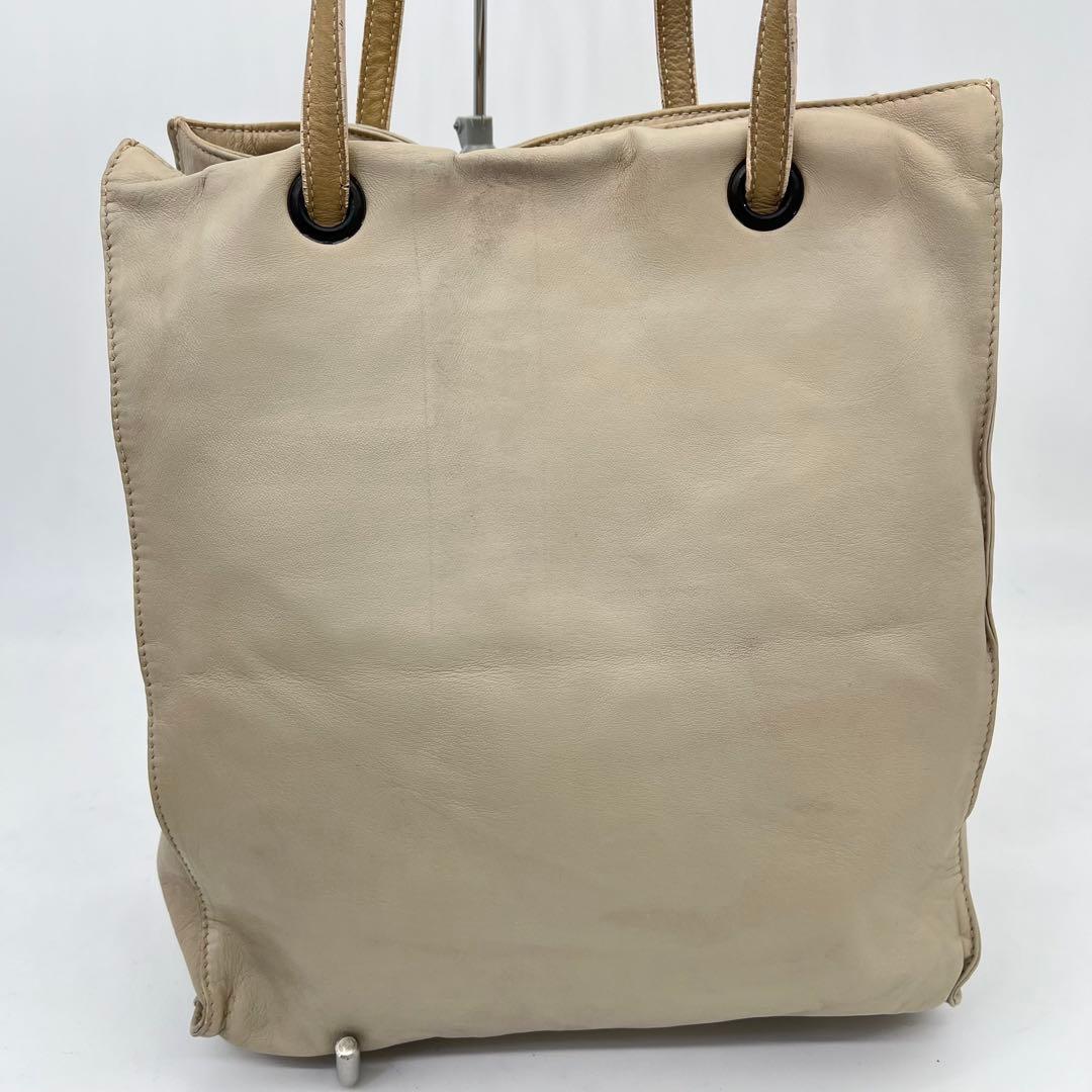 PRADA トートバッグ 肩掛け ロゴ型押し タッセル ナッパレザー ベージュ
