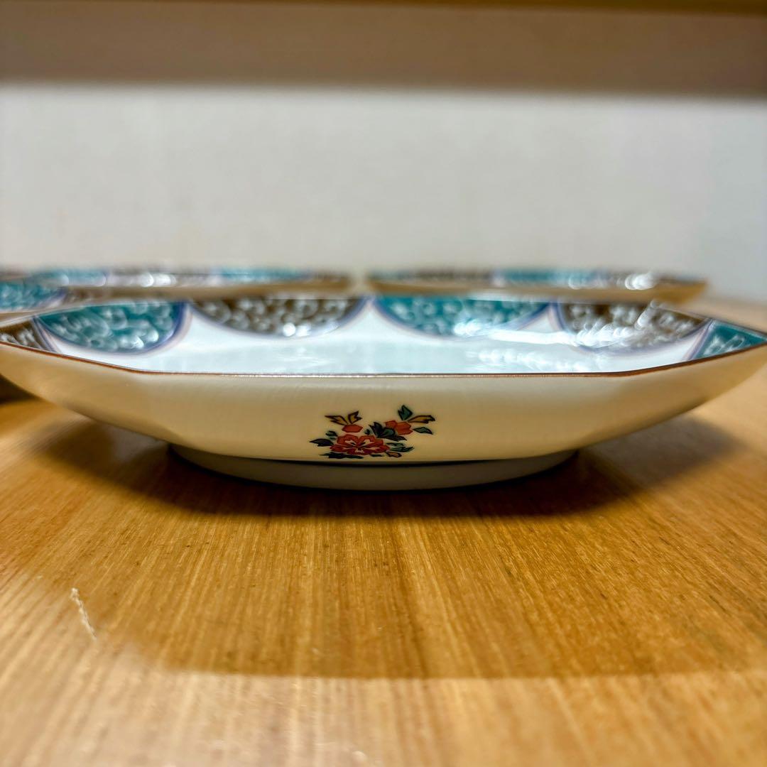 九谷焼　青郊窯　唐子絵変わり　6号皿揃　中皿　銘々皿　八角皿　直径19.5cm