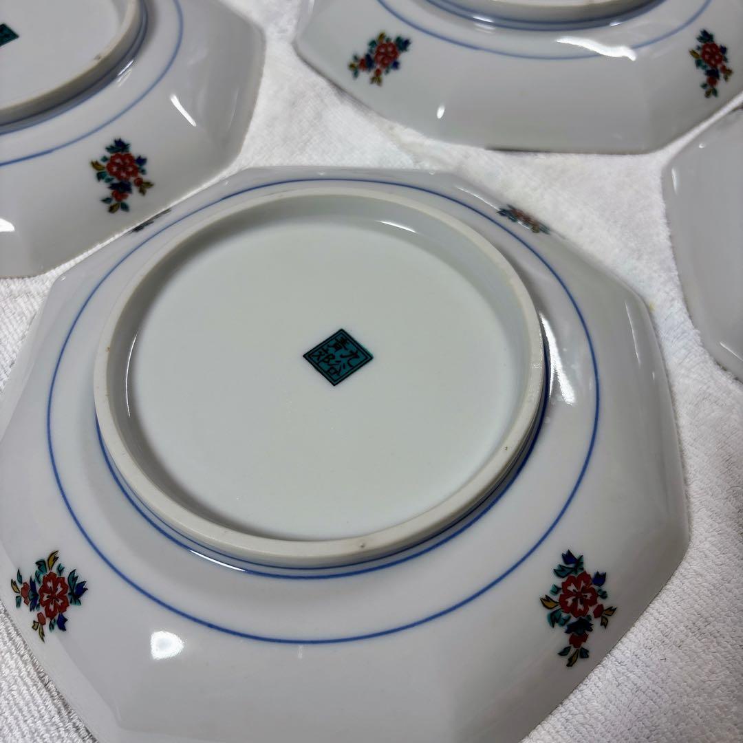 九谷焼　青郊窯　唐子絵変わり　6号皿揃　中皿　銘々皿　八角皿　直径19.5cm