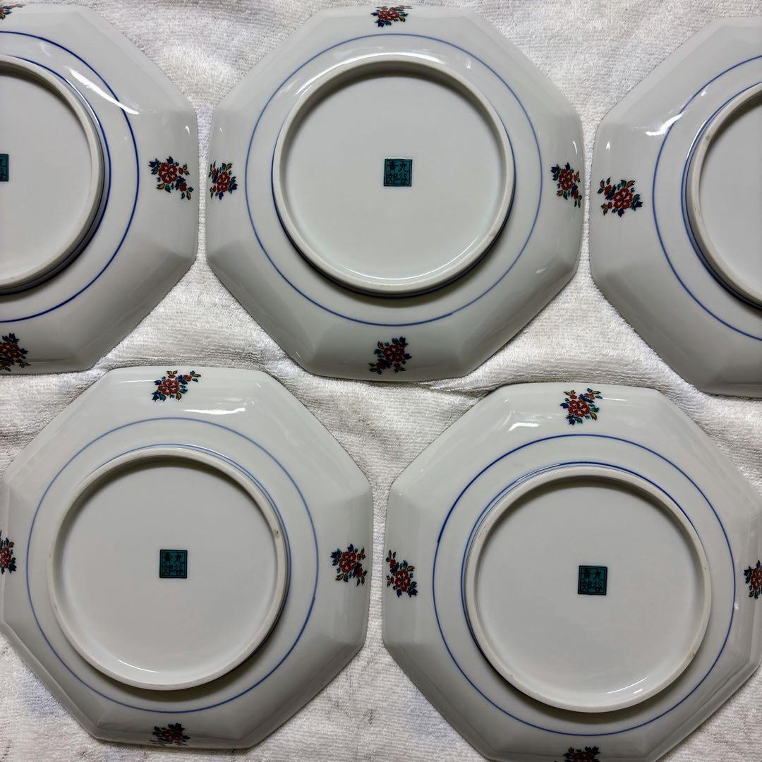 九谷焼　青郊窯　唐子絵変わり　6号皿揃　中皿　銘々皿　八角皿　直径19.5cm