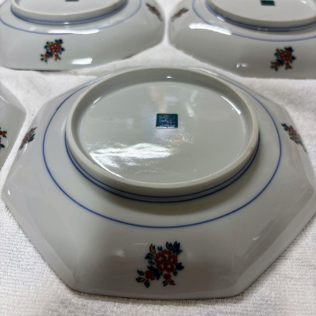 九谷焼　青郊窯　唐子絵変わり　6号皿揃　中皿　銘々皿　八角皿　直径19.5cm