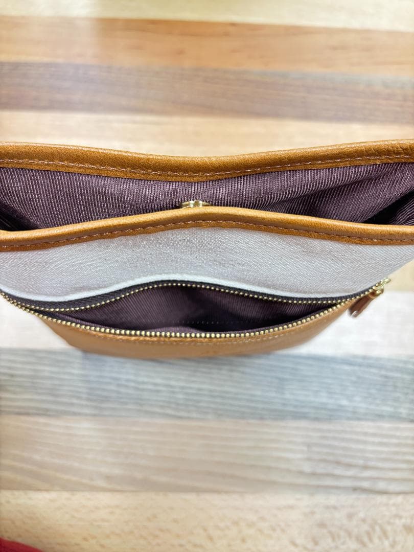 本革×帆布 サコッシュ 茶 蜂柄 金具色ゴールド ショルダーバッグ