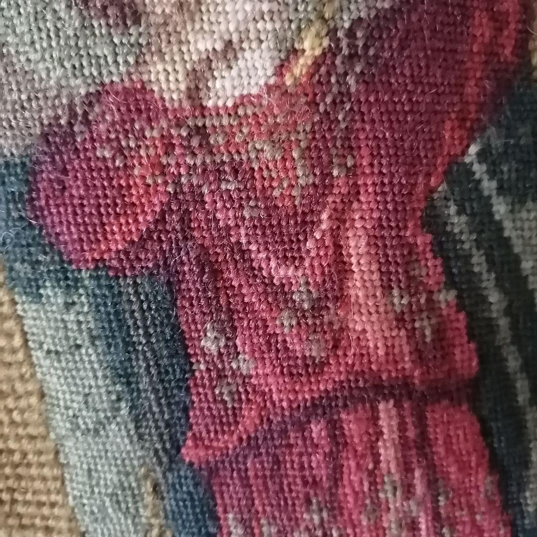 イギリスアンティーク　ミディポワン手刺繍　クッションカバー