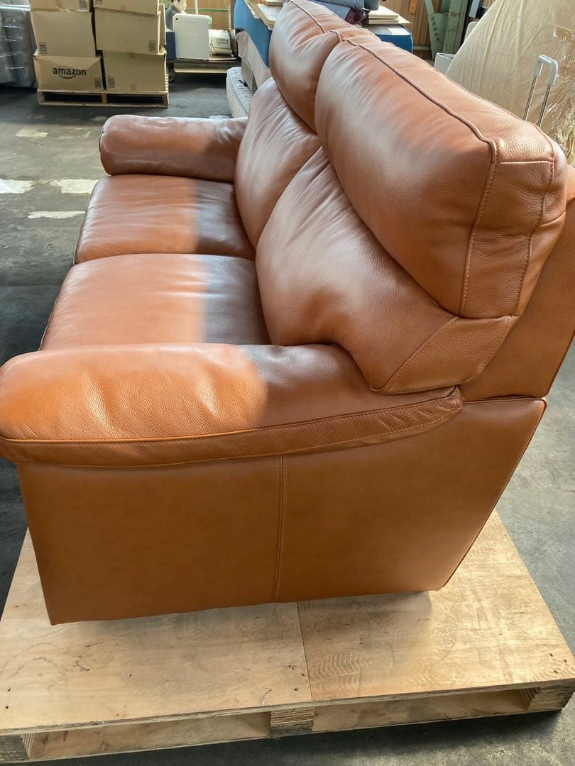 3人掛けソファ 総革 ライトブラウン ヤマダオリジナル　幅193cm