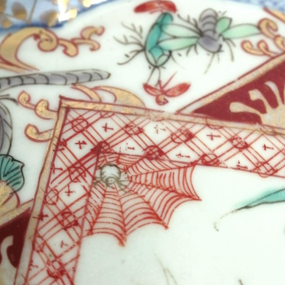 古伊万里　色絵　虫尽くし図　木瓜形　縁立皿