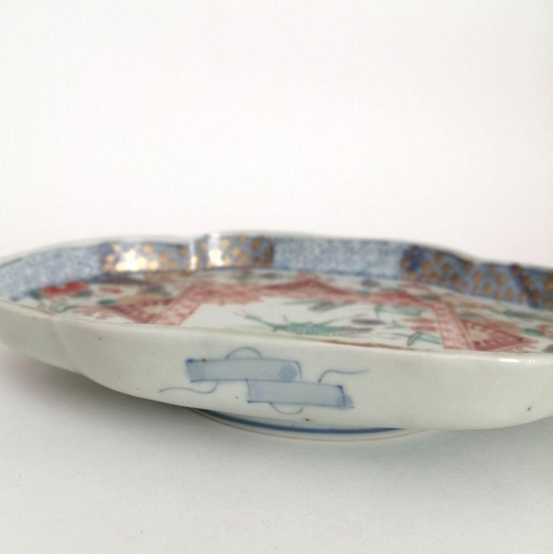 古伊万里　色絵　虫尽くし図　木瓜形　縁立皿