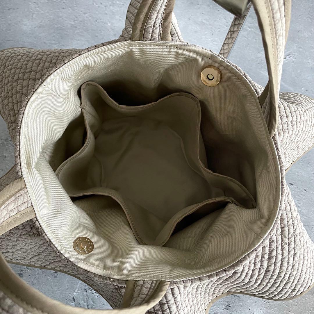 フリル付き楕円底のトートバッグ　ヌビバッグ　裏地付き　ベージュ　ハンドメイド