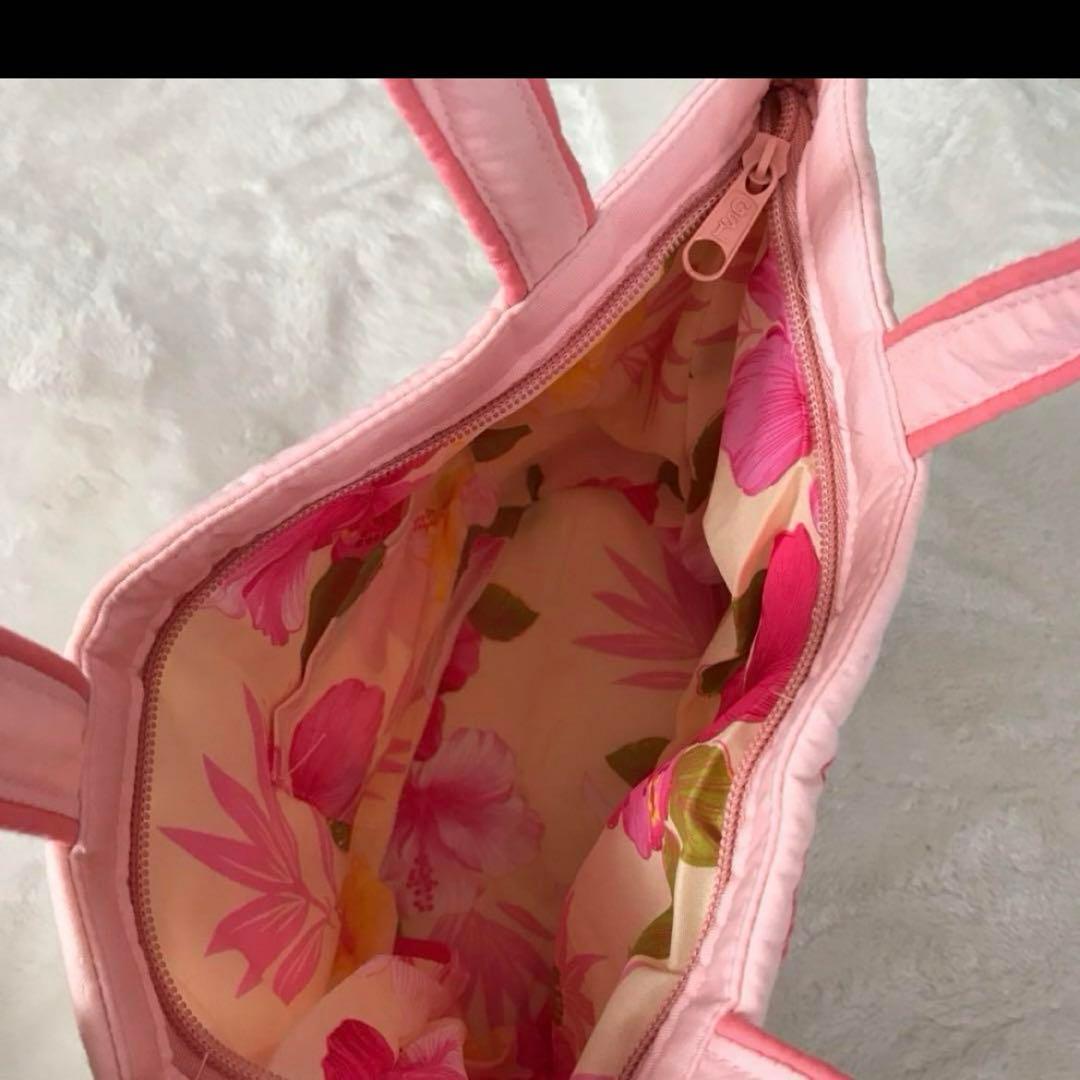 新品　ハワイアンキルト　ハンドメイド　ハイビスカスバッグ　ピンク