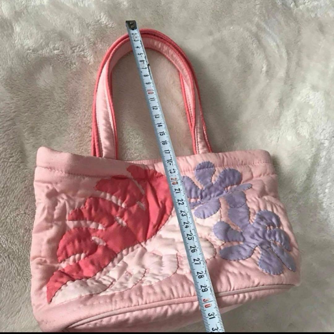 新品　ハワイアンキルト　ハンドメイド　ハイビスカスバッグ　ピンク