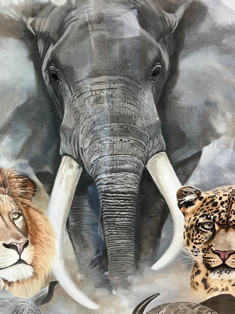 シルクスクリーン　「アメリカ　ビッグ５」動物画 額装済み