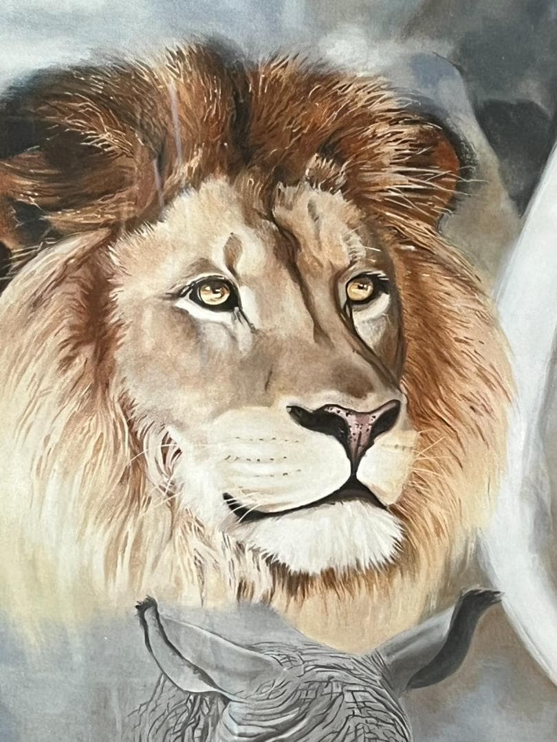 シルクスクリーン　「アメリカ　ビッグ５」動物画 額装済み