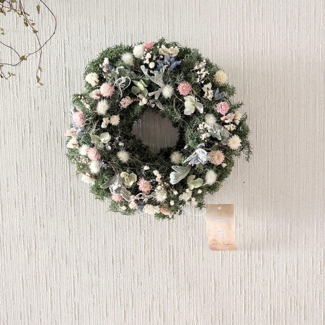 淡色 ナチュラル ドライフラワーリース MS 18cm＊ 針葉樹 グリーンリース