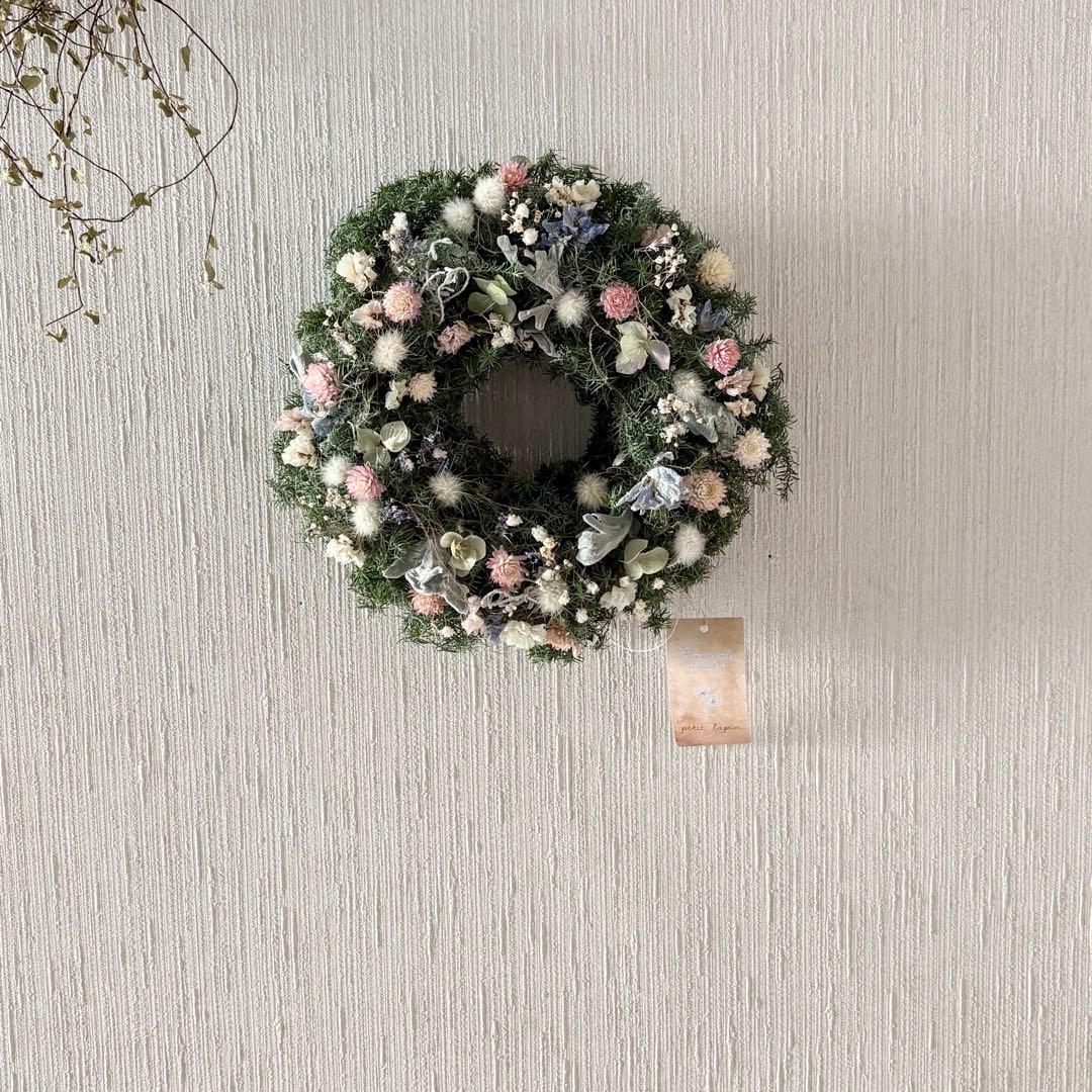 淡色 ナチュラル ドライフラワーリース MS 18cm＊ 針葉樹 グリーンリース