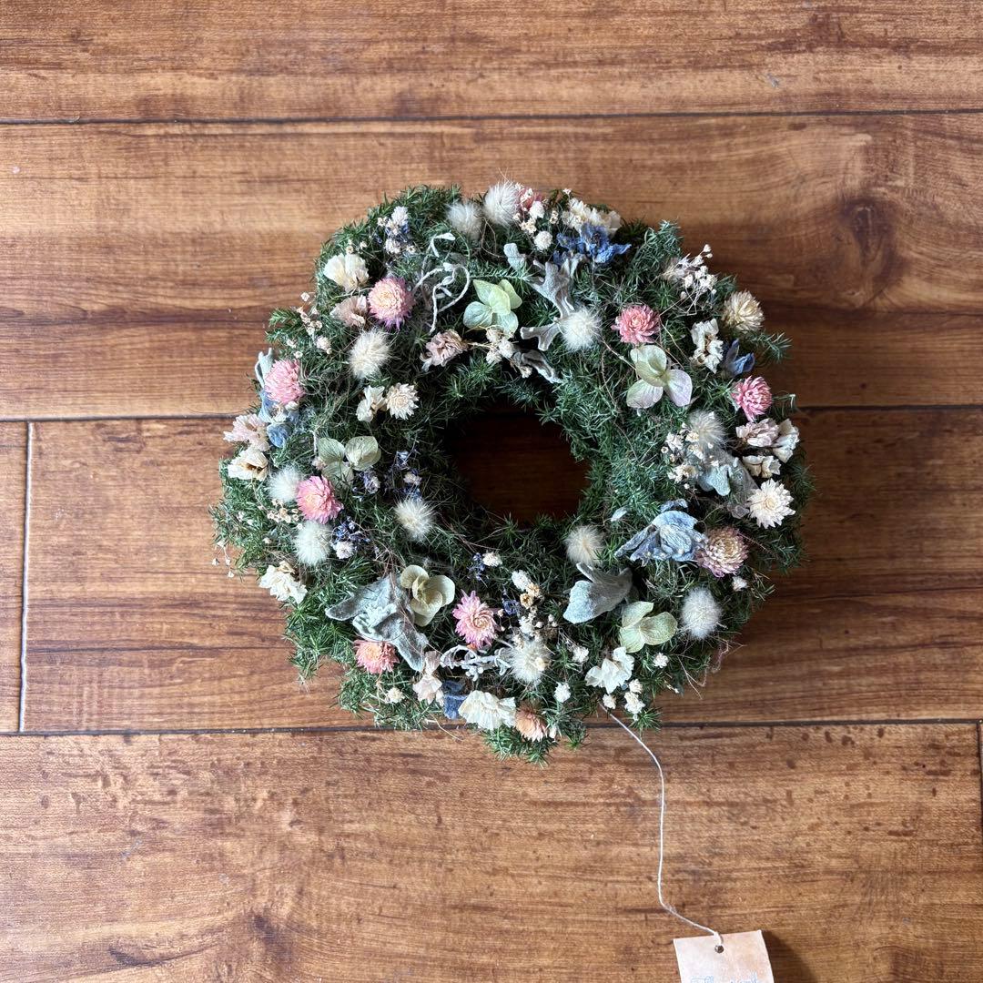 淡色 ナチュラル ドライフラワーリース MS 18cm＊ 針葉樹 グリーンリース