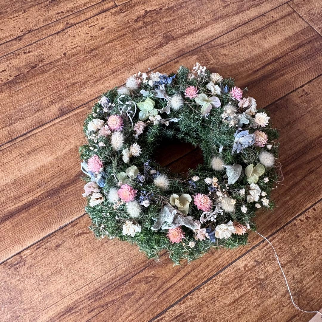 淡色 ナチュラル ドライフラワーリース MS 18cm＊ 針葉樹 グリーンリース