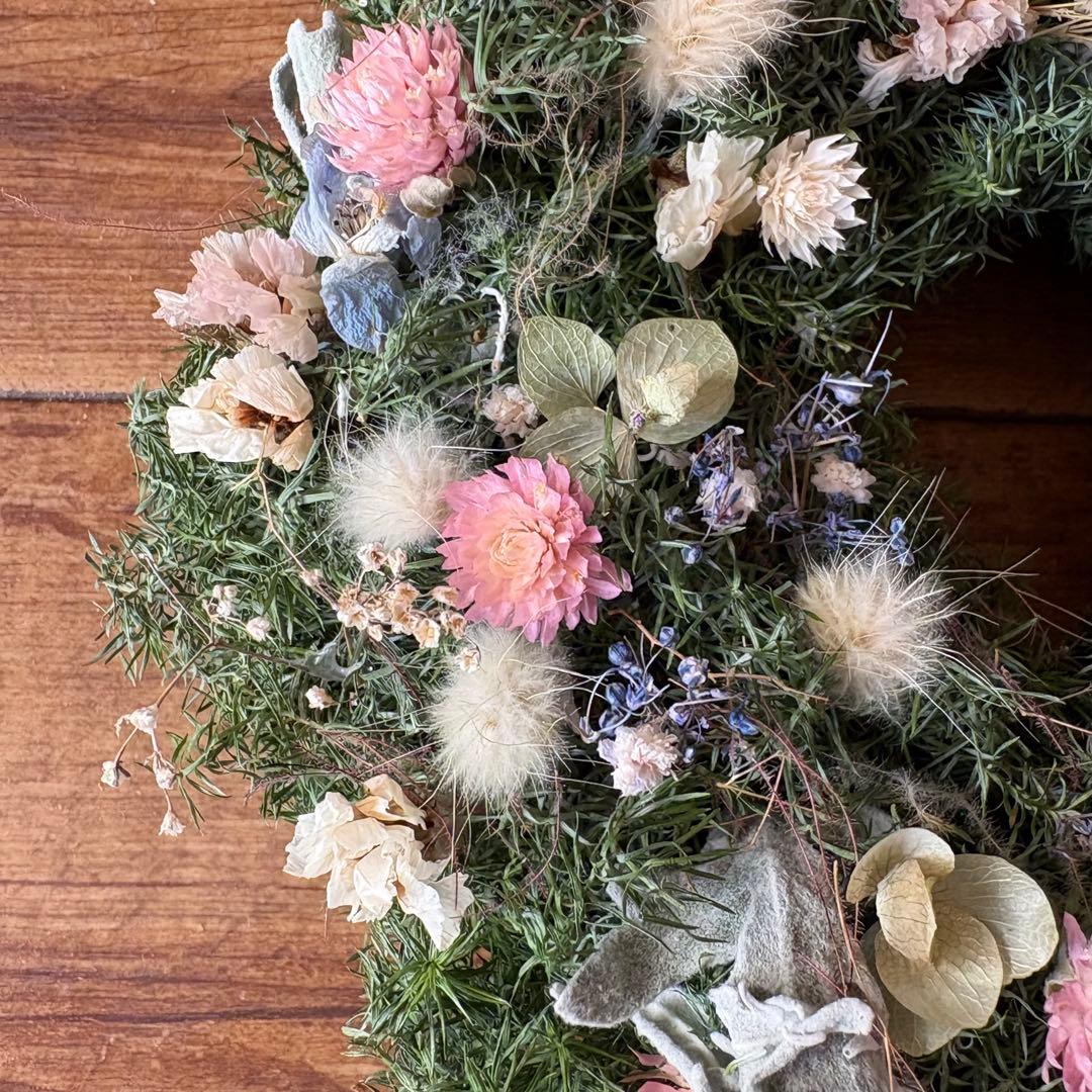 淡色 ナチュラル ドライフラワーリース MS 18cm＊ 針葉樹 グリーンリース