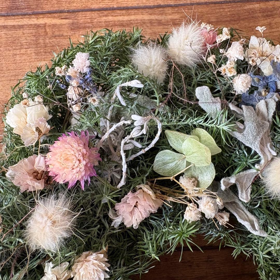 淡色 ナチュラル ドライフラワーリース MS 18cm＊ 針葉樹 グリーンリース