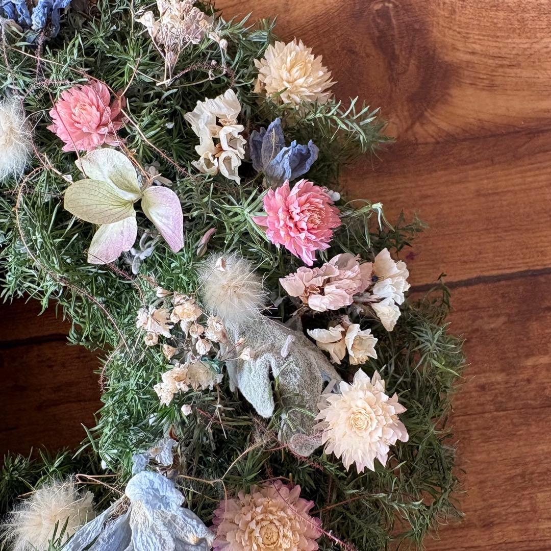 淡色 ナチュラル ドライフラワーリース MS 18cm＊ 針葉樹 グリーンリース