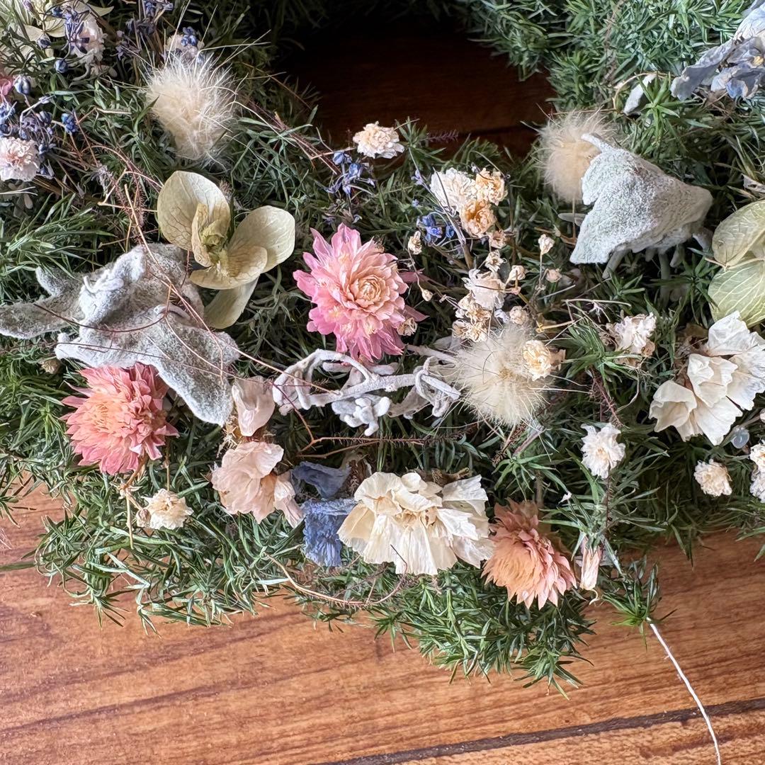 淡色 ナチュラル ドライフラワーリース MS 18cm＊ 針葉樹 グリーンリース